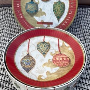 Certified International Red and Green Chic Ornaments Ceramic Dessert Plates